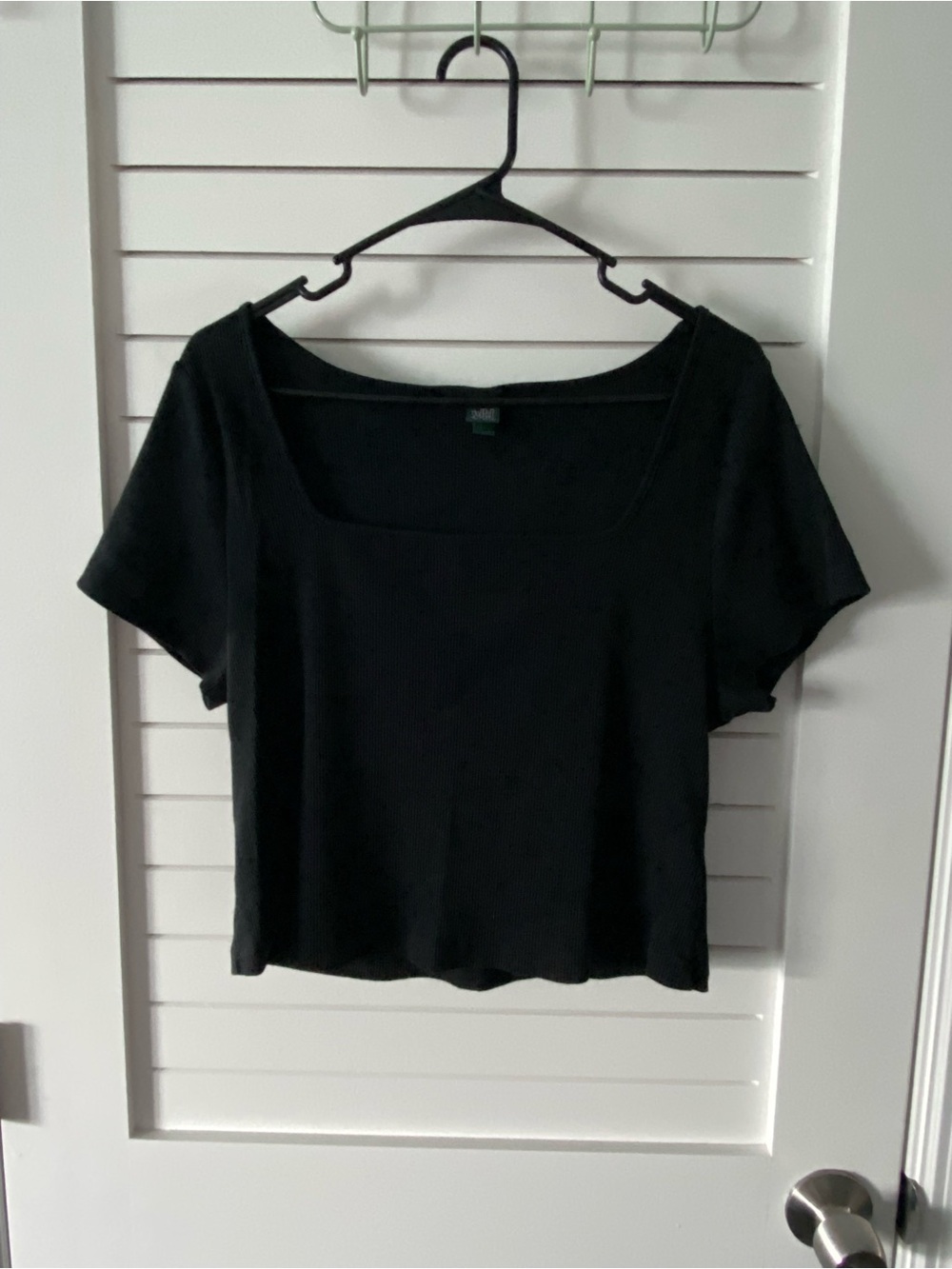 Wild Fable Black Ribbed Crop Square Neck Short Sleeve Tshirt Size XXL